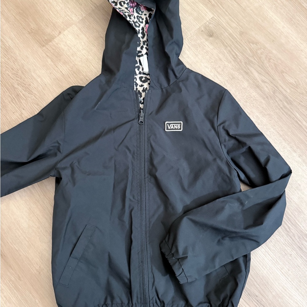 Vans Black Kids' Hooded Rain Jacket with Leopard Lining
